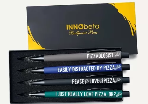 InnoBeta Pizza Gifts for Pizza Lovers, Ballpoint Pen Set of 4, Black Ink, Ideal Gifts on Birthdays, Christmas