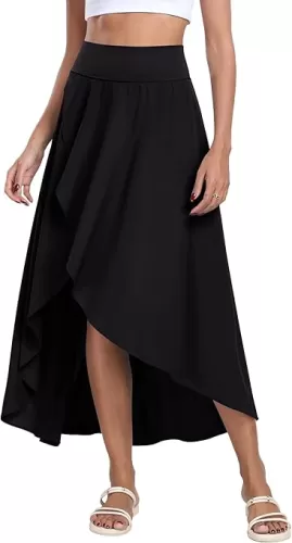 IUGA High Waist Maxi Skirt with Slit Ruffle Wrap Skirt Trendy Flowy Skirts for Women Long Skirts with Shorts Underneath