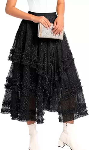 Kaei&Shi Heart Tulle Skirt, Tiered Ruffle Fairy Skirts for Women, Concert Birthday Wedding Date Valentines Outfits