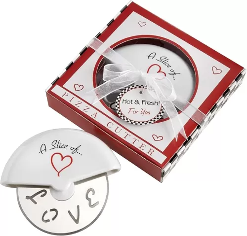 Kate Aspen "A Slice of Love" Stainless Steel Pizza Cutter Wheel in Miniature Pizza Box, Wedding Favor, Bridal Shower Favor, Stocking Stuffers, Guest Prizes
