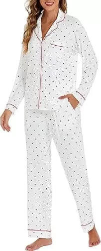 LUBOT Womens Bamboo Viscose Pajamas Set Cooling Super Soft 2 Piece PJ Set Button-Down Long Short Sleeve Sleepwear S-XXL