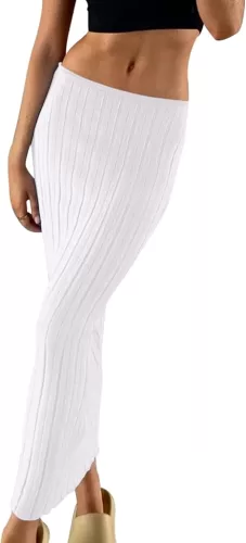 Meladyan Women High Waist Knit Long Maxi Skirt Stretchy Solid Slim Midi Skirts Strapless Bodycon Beach Dress Cover Up