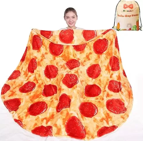 mermaker Pepperoni Pizzas Blanket 2.0 Double Sided 71 inch for Adult and Kids, 285 GSM Realistic Food Blanket Adult Size, Funny Gifts for Teenage Boys and Girls