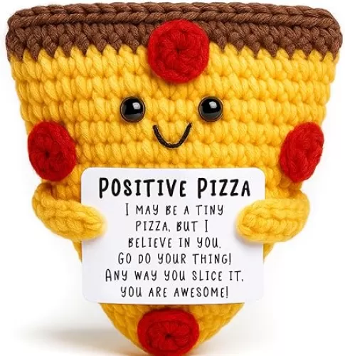 Mini Inspirational Pizza Positive Crochet Animal Handmade Crochet Pizzas for Encouragement Motivation Stress Relief Graduation Birthday Gift for Women Coworker Friends Funny Pizza Food Pun Gifts