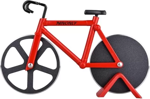 Ninonly Bicycle Pizza Cutter, Non-stick Bike Pizza Slicer, Dual Stainless Steel Cutting Wheels best for Pizza Lovers, Holiday Vacation Funny White Elephant Gifts Exchange Kitchen Gadget Cool Men