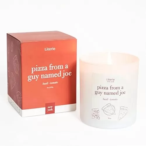 NYC Inspired Scented Candle: Pizza from a Guy Named Joe - Tomato & Basil Scent, 9oz, 50 Hour Burn, Vegan Soy & Coconut Blend Candle for Home Decor, Gift for Women & Men