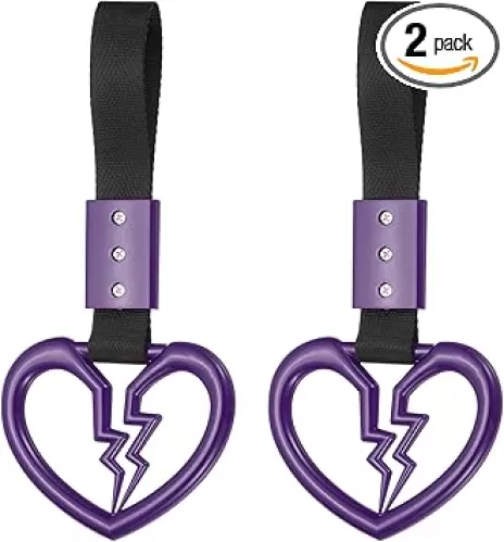 PATIKIL 2Pcs Broken Heart Shaped Car Handle Straps, Car Hanging Accessories Bumper Warning Ring Drift Charm for Auto Decor Interior Exterior Decoration, Purple