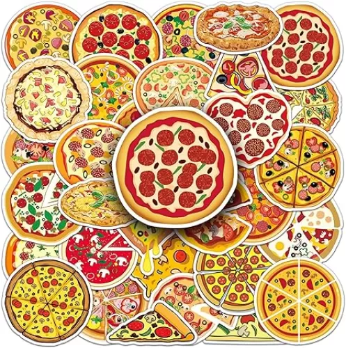 Pizza Decals Pack, 50PCs - Aesthetic Vinyl Stickers for Hydro Flask, Laptop, Water Bottle, Kids, Teens, Girls, Cars