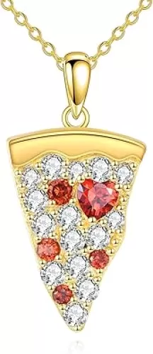 Pizza Necklace 925 Sterling Silver Pizza Pendant Necklaces Zircon Pizza Food Jewelry Gifts for Women Pizza Lovers