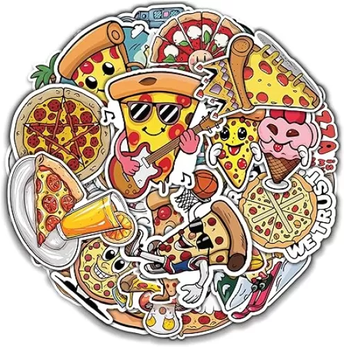 Pizza Stickers 50 Pieces Food Vinyl Waterproof Decal for Laptop Water Bottle Phone Car Window Bike Motorcycle Stakeboard Scrapbook Sticker Gifts for Kid Teen Adult