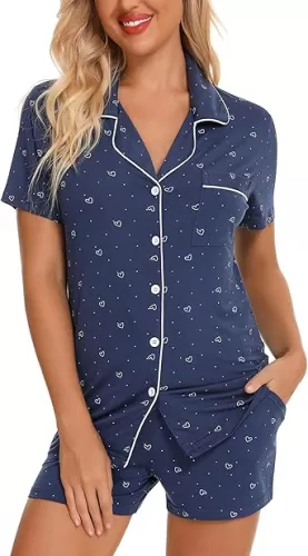 Pjmlifecoco Pajamas for Women Set Button Down Two-Piece Short Sleeve and Shorts Sleepwear Soft Lounge Pj Sets S-XXL
