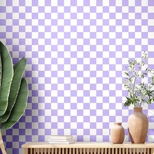 Retro Checkered Peel and Stick Wallpaper 70s Funky Checkered Contact Paper Geometric Waterproof Wallpaper Neutral Checkerboard Decor for Bathroom Cabinet(Purple, 9.8