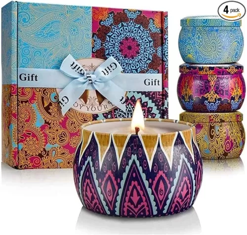 Scented Candles Gift Set, 8% Essential Oil, 4 Pack Aromatherapy Candle, Stress Relief Gifts for Women, 120H Burning, Candles for Home Scented, Ideal for Birthday, Christmas, Thanksgiving, Mother's Day