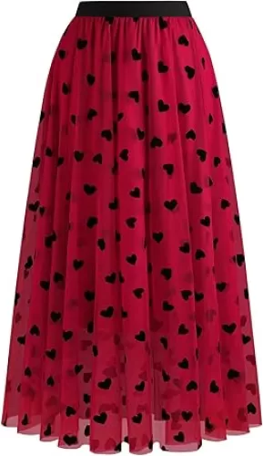 Skirts for Women Midi Long Length Dressy Casual Trendy Summer Tulle A-Line Floral High Waist Skirt