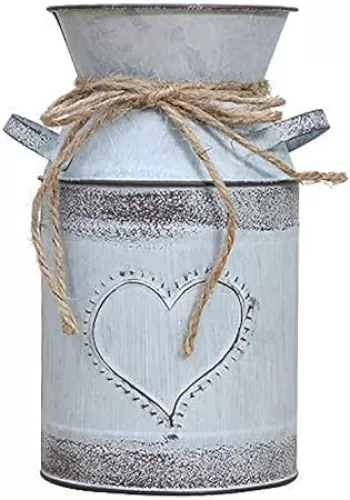 Soyizom Rustic Galvanized Vase Shabby Chic Decor Milk Jug Heart Vase for Vintage Wedding Docor Vase, Rustic Milk Can Tin Jug Vases Decorative Flower Vase for Farmhouse Kitchen Wedding Decoration