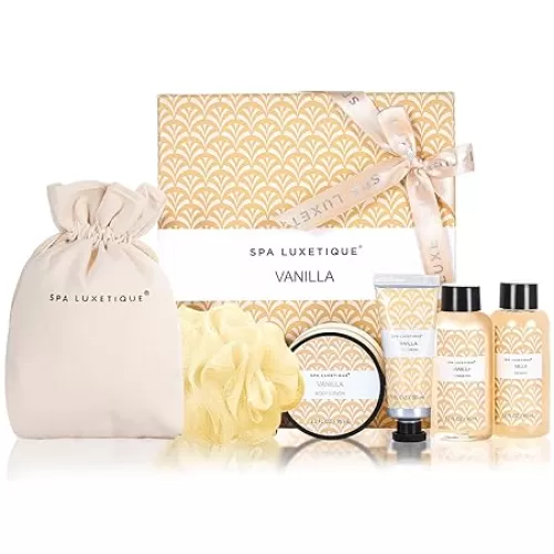 Spa Luxetique Spa Gifts for Women 6pc Vanilla Bath Sets Women Gift With Body Lotion, Shower Gel, Bubble Bath, Hand Cream, Bath and Body Gifts Set, Christmas Gifts