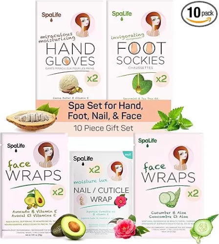 SpaLife Pink 10 Piece Spa Gift Set - Korean Skin Care Set with Travel Size Face, Hand, Foot & Nail Products - Skincare Bundle for Women