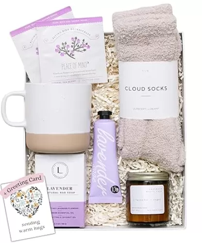 Unboxme Lavender Spa Gift Set - Relaxation Gifts for Women with Candle & Bath Bombs - Perfect Self-Care Gift for Women, Birthdays, Christmas, Get Well Soon, or Valentine's Day