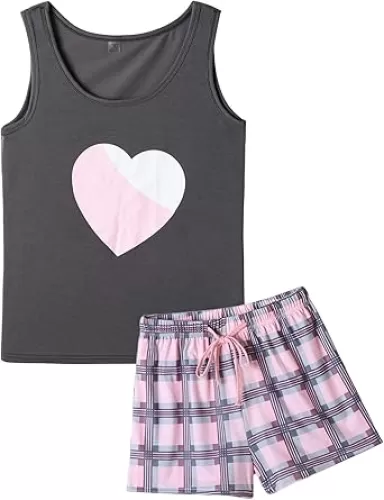 VENTELAN Women Pajamas Cute Tank and Shorts Set Soft PJS Sleepwear Loungewear