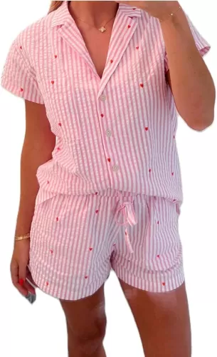 Women Satin Pajamas Shorts Sets Y2k Silk PJs 2 Piece Outfits Collar Long Sleeve Button Down Shirt Lounge Pants Sets