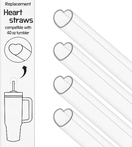The best MOON 12 Inch Reusable Plastic Heart Straws for Stanley Cup 40 oz & 30 oz Tumbler Accessories Cute Clear Extra Long Replacement straw 4-Pack with brush Valentines Galentines day Gifts