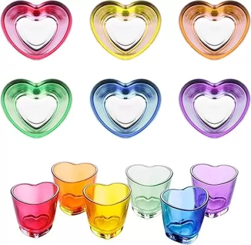 1.5oz Heart Shaped Shot Glasses Sets of 6/Soju/Rainbow/Bulk/Tequila/Cute