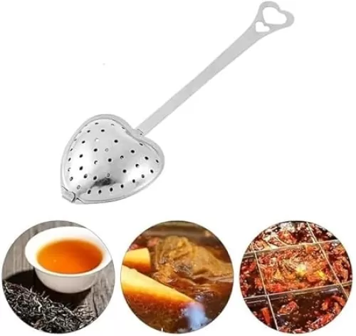 1Pc Silver Heart Shaped Tea Strainers for Loose Tea Tea Infuser Heart Shaped Tea Filter Set Long Spoon Kitchen Mugs Diffuser with Handle Infuser Filter Spoon, Home and Kitchen Tea Accessories