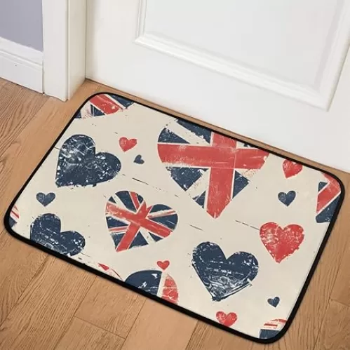 20x31 in Front Door Mat Cute United Kingdom Love Heart Dirt-Resistant and Anti-Slip Absorbent Doormat, Door Mat Indoor Entrance for Home Porch Decor