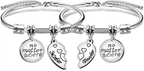 2pcs Mother Daughter Bracelets Gifts Set Split Broken Heart Pendant - No Matter Where The Love Between Mother and Daughter is Forever