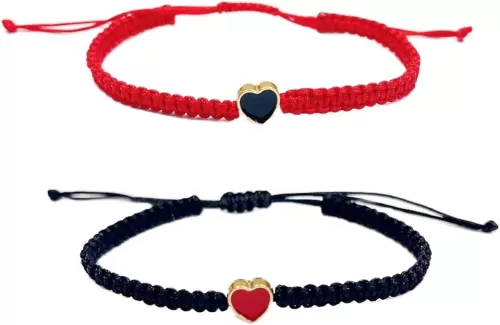 2Pcs/Set Colorful Heart Beaded Matching Bracelets Sweet Heart Braided Adjustable Bracelets Couple Friendships Long Distance Bracelets for Lover Best Friends