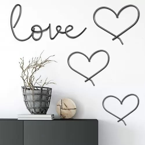 4 Pieces Metal Heart Wall Art Decor Love Heart Decor Black Modern Bedroom Wall Sign Ornaments for Valentine or Christmas Home Living Room Wedding Decoration