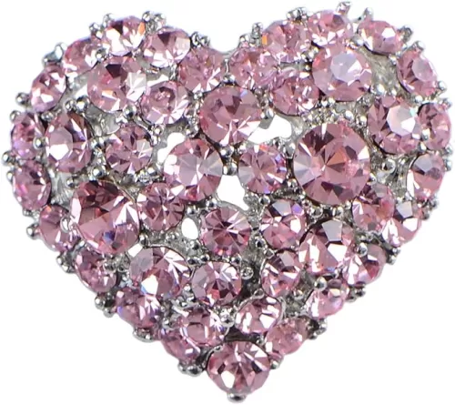 Alilang Crystal Rhinestone Valentine Heart Love Brooch Pin, Pink