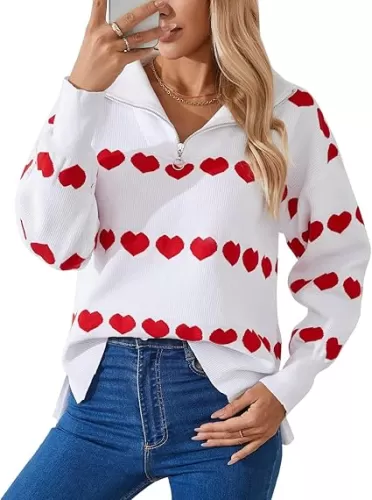 Alsol Lamesa Women’s Half Zip Collar Pullover Long Sleeve Sweater Side Split Knit Sweaters for Women
