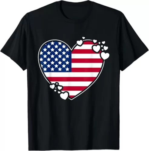 American Flag Heart 4th of July Heart USA Flag Heart T-Shirt
