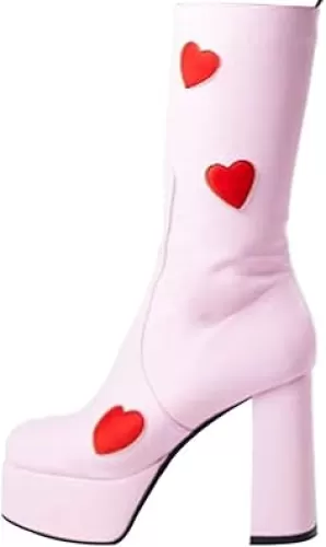 AOSPHIRAYLIAN Womens Ankle Boots Side Zipper Sweet Heart Chunky High Heel Go Go Lolita Platform Boots