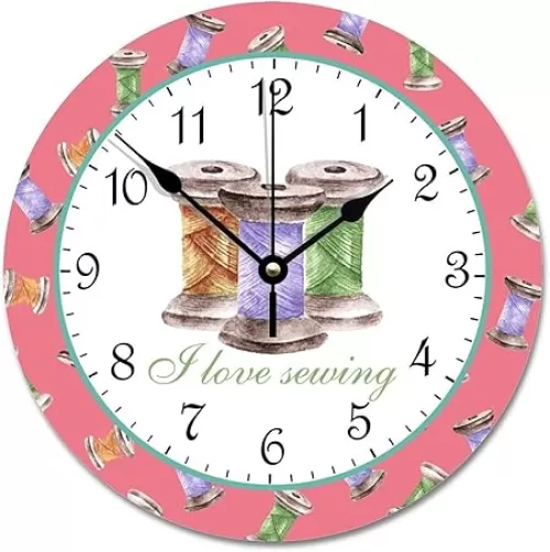 ArogGeld Wall Clock Love Sewing 10 Inch Wooden Wall Clocks Battery Operated Silent Non-Ticking Modern Hanging Clock for Bedroom Living Room Farmhouse Wall Decor