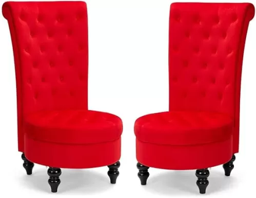 AVAWING Throne Royal Chair Set of 2 for Living Room, Button-Tufted Accent Armless High Back Chair with 24.6 Inch Larger Seat, Thick Padding and Rubberwood Legs, Enthusiastic Red