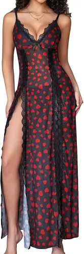 Avidlove Women Lingerie Lace Babydoll Chemise Sexy Mesh Nightdress V Neck Nightwear Side Split Nightgown