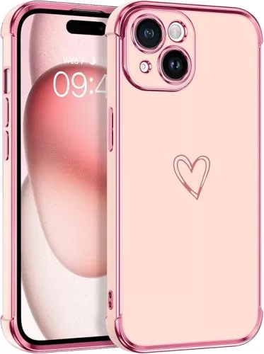 BENTOBEN for iPhone 15 Case, Phone Case iPhone 15, Cute Heart Pattern Slim Fit Thin Soft Flexible Shockproof TPU Bumper Non-Slip Lightweight Women Girls Charging Protective Cover for iPhone 15, Pink
