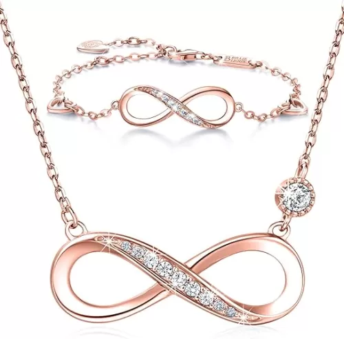 Billie Bijoux 925 Sterling Silver Necklace Bracelet Jewelry Sets Infinity Love Jewelry Sets White Gold Plated Women Necklace Gifts for Women