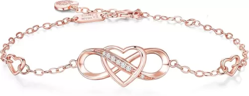 Billie Bijoux Women Bracelets 925 Sterling Silver Infinity Heart White Gold Plated Cubic Zirconia Adjustable Bracelet Best Gifts for Women