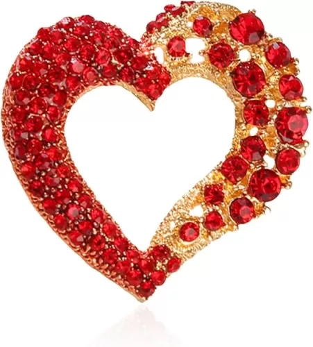 Brooch Pins for Women Fashion Vintage Crystal Rhinestone Red Love Heart Brooch Pin Valentine's Day Birthday Jewelry Gift