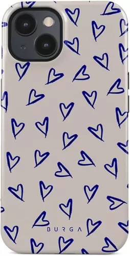 BURGA Phone Case for iPhone 14 - Cute, Trendy, Aesthetic, Pattern Phone Cover, Hard Shell Protection - fits Apple iPhone 14 Case for Women and Men, Blue Hearts