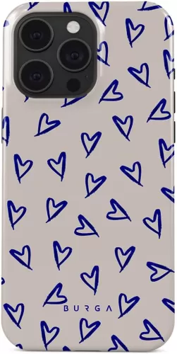 BURGA Phone Case for iPhone 15 Pro Max - Cute, Trendy, Aesthetic, Pattern Phone Cover, Hard Shell Protection - fits Apple iPhone 15 Pro Max Case for Women Men, Blue Hearts