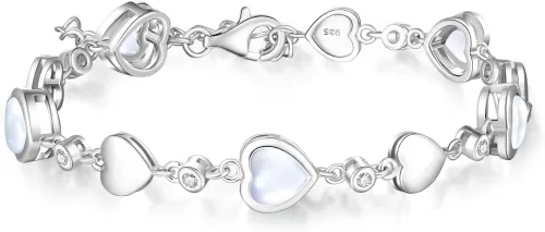Carleen Birthstone Bracelets for Women 925 Sterling Silver Five Heart Station Created Gemstone Tennis Bracelet Jewelry Anniversary Birthday for Wife, 7"+1.2" Extender