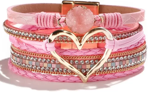 choice of all Boho Bracelets for Women Heart Bracelets for Women Leather Warp Bracelet Layered Heart Leather Chunky Bangle Stack Trendy Jewelry Birthday Gifts