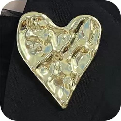 Chunky Gold Hammered Heart Brooch Pins for Women Trendy, Statement Silver Metal Love Heart-shaped Brooches Pin Vintage Costume Accessories Jewelry Gift