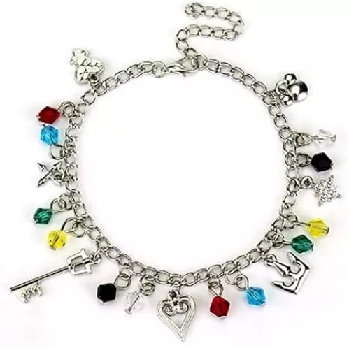 Classic Game Assorted Metal Charm Bracelet (10 Themed Charms, Multicolored, 8" Lobster Claw Clasp)
