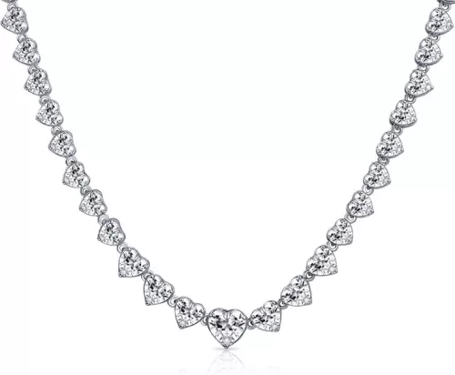 Classic Traditional Bridal Graduated Heart Shape Teardrop AAA CZ V Chevron Front Heart Latch Clasp Statement Collar Tennis Necklace Jewelry Set For Women Wedding Prom Silver Plated