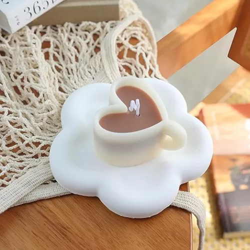 Coffee Cup Scented Candle, 100G White Heart-Shaped Handmade Soy Wax Aroma Decorative Candle for Table Photo Prop Gift, Prefect for Meditation Stress Relief Mood Boosting Bath Yoga